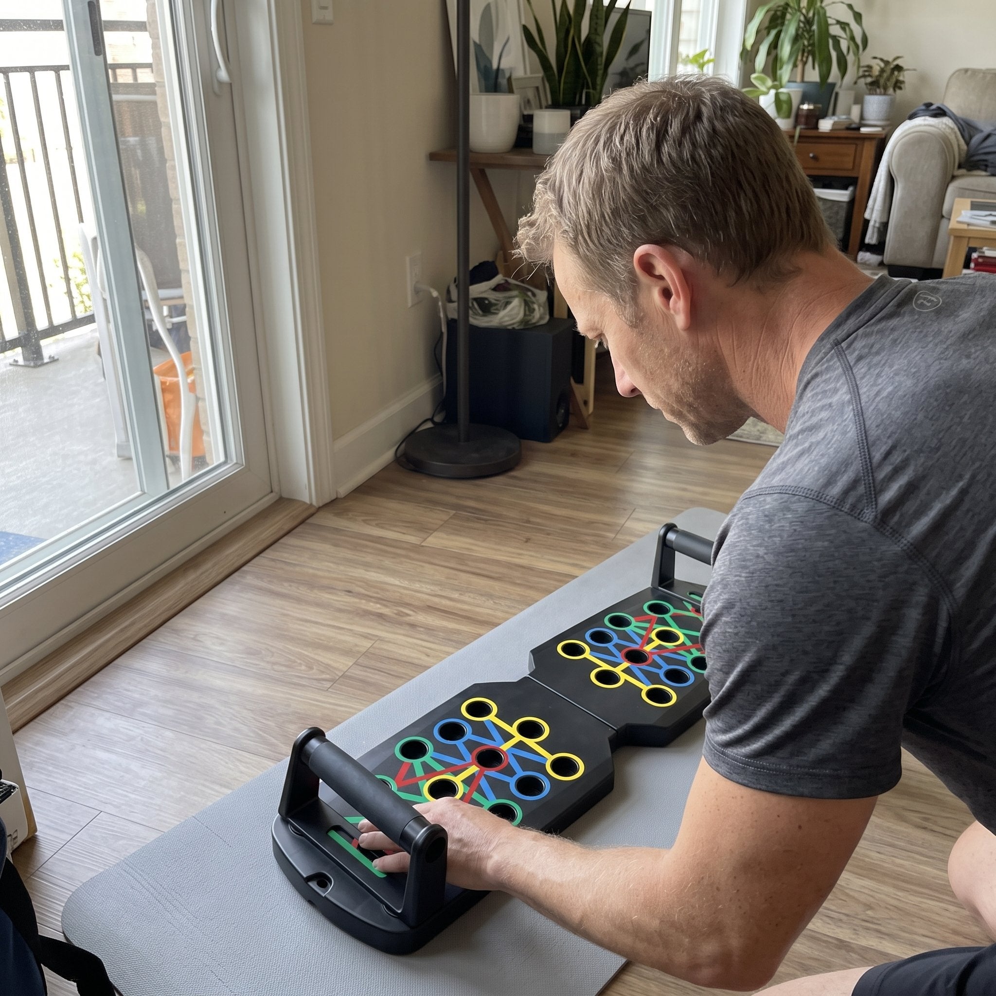 Rep Ready folding push-up board in a home workout moment 6