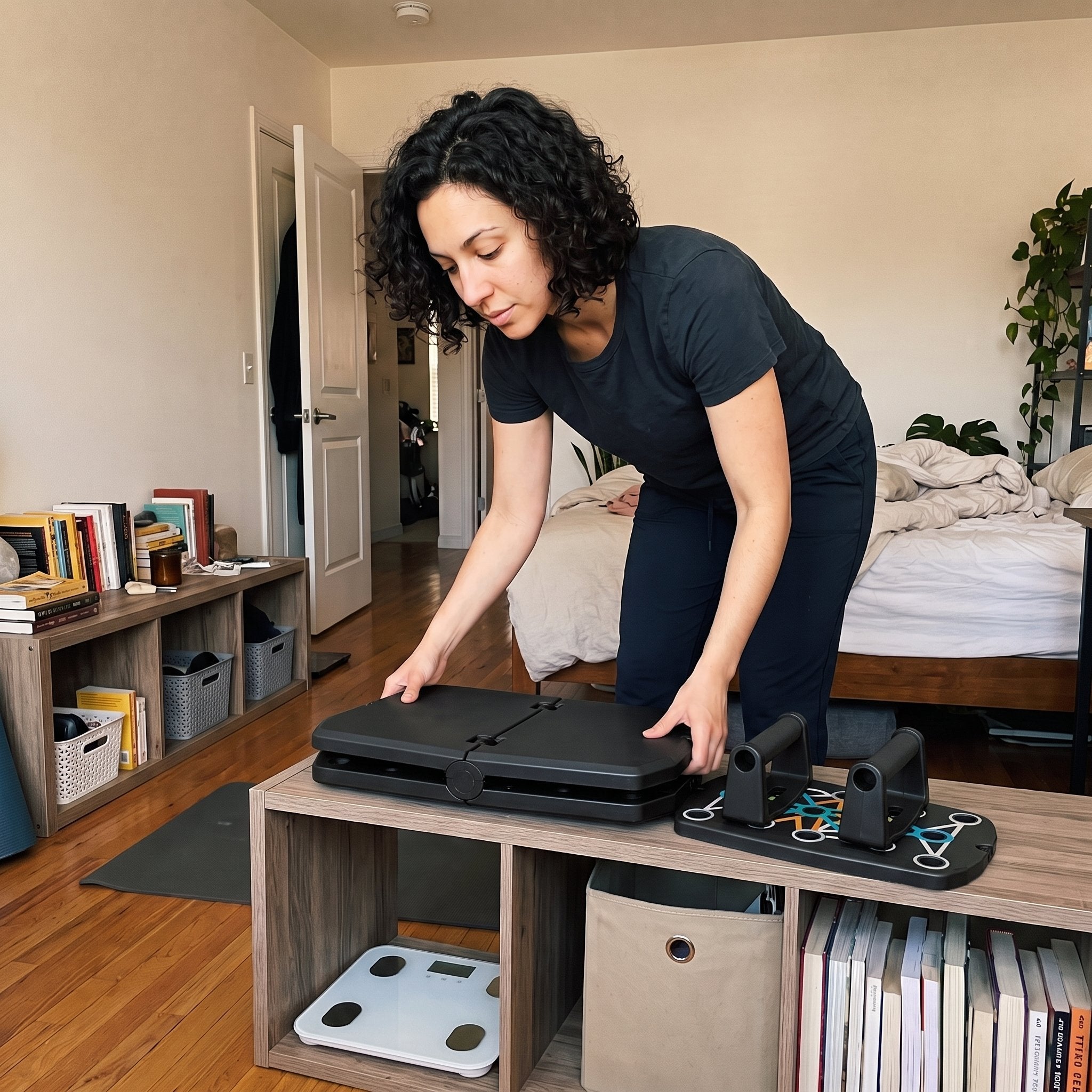 Chloe T. with a Rep Ready folding push-up board